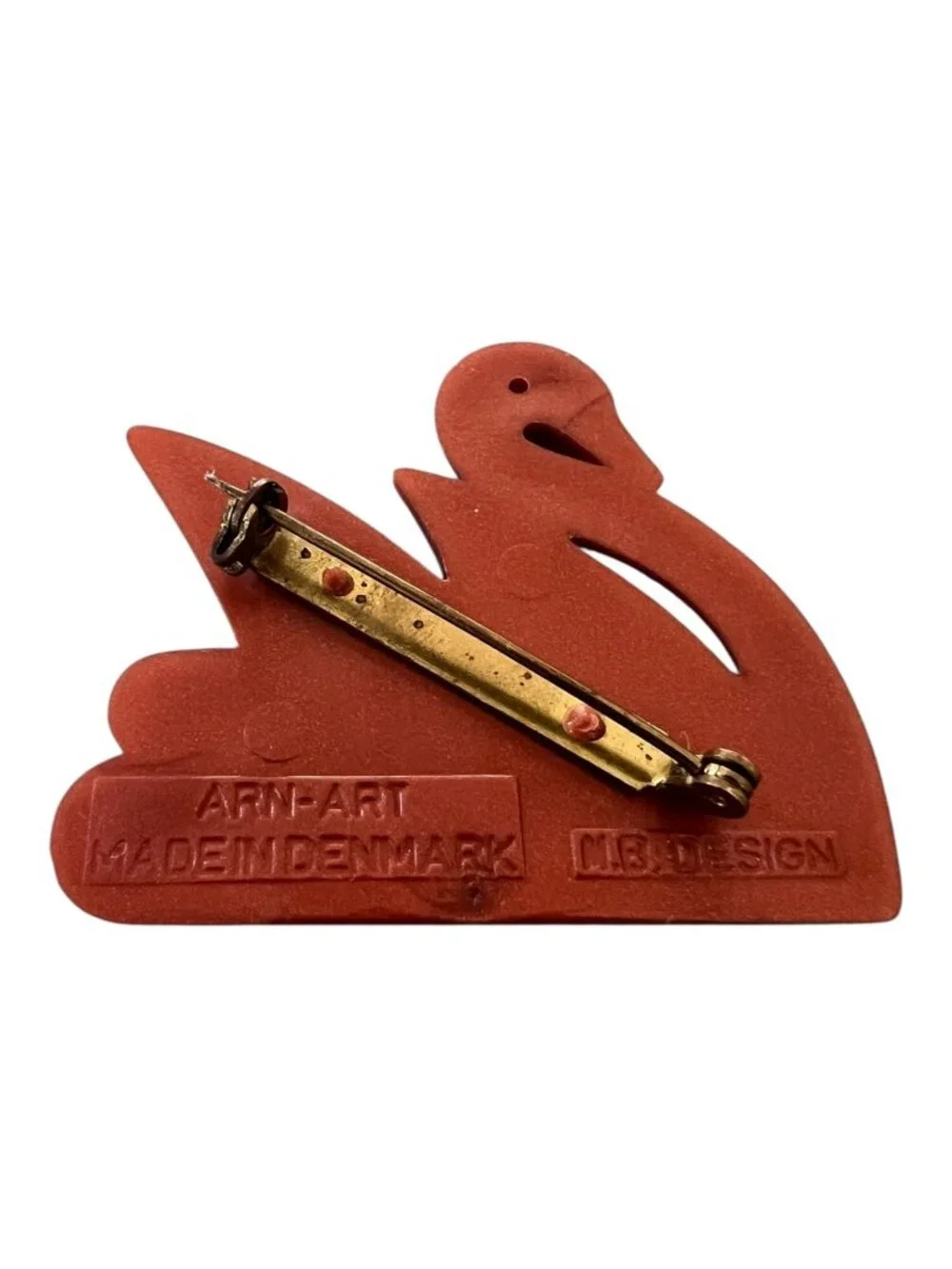 Vintage Arn-Art Denmark Swan Brooch, Metallic Copper Plastic & Rhinestone Pin